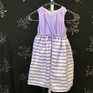 American Princess Girls Lavender Striped Sleeveless Party Dress Size 4 Purple